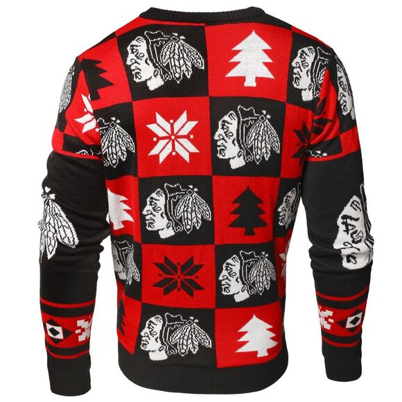 Chicago Blackhawks Patches NHL Ugly Crew Neck Sweater by Forever Collectibles - Picture 2 of 3